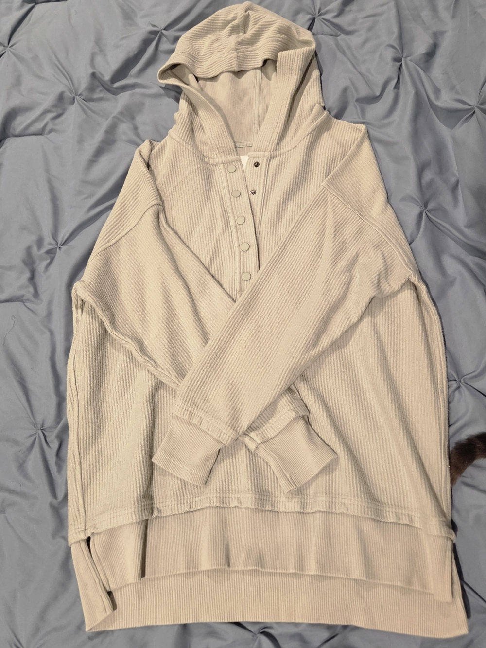 aerie Waffle-Knit Hooded Pullover Sweater - Light Gray+